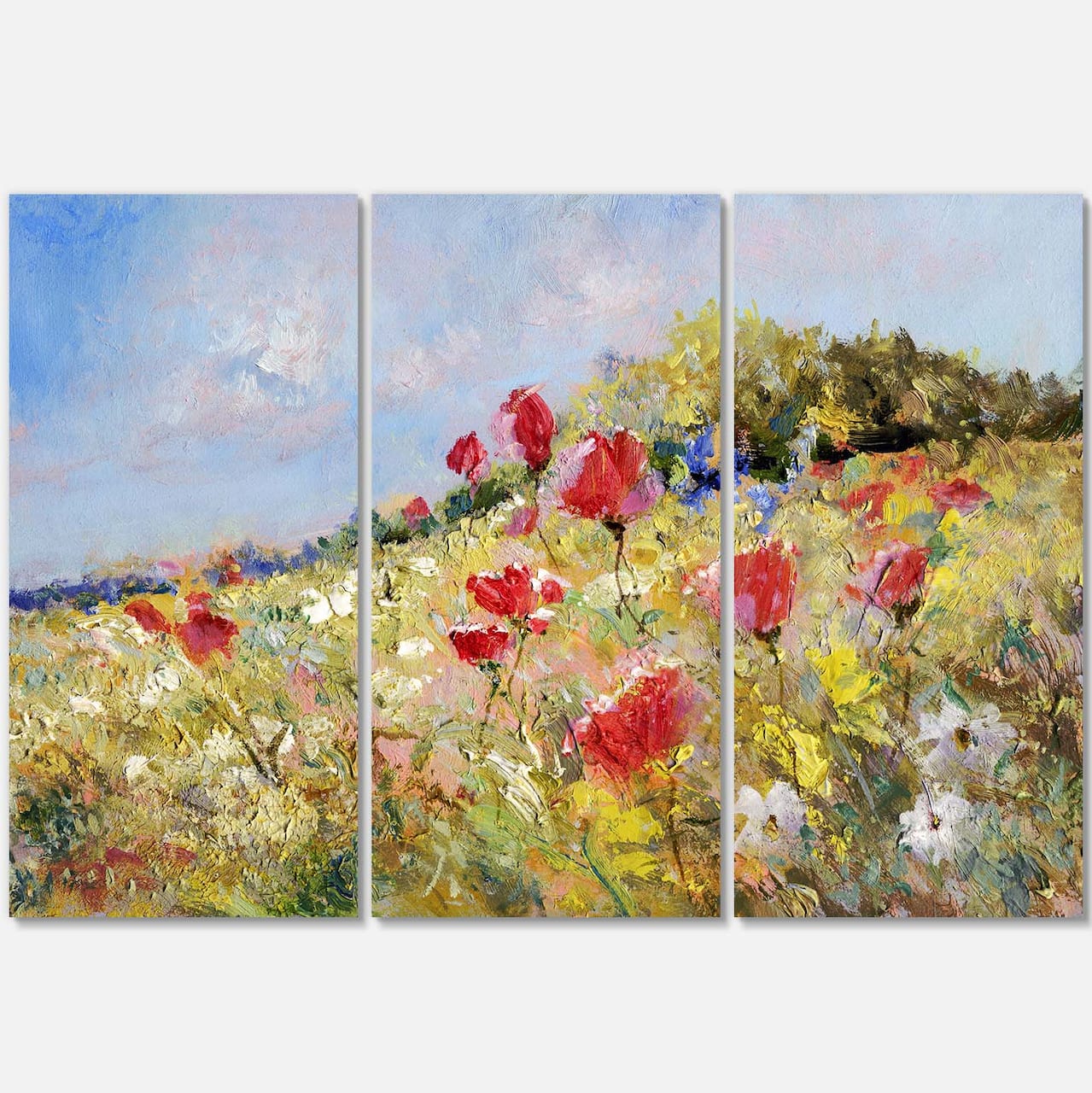 Designart - Painted Poppies on Summer Meadow - Large Landscape Canvas Art